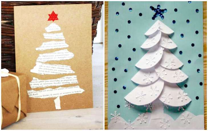 открытки с новогодней елкой из бумаги